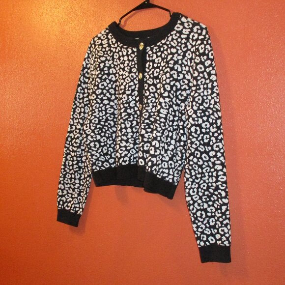 MICHAEL Michael Kors NEW Woman Large Black White Graphic Cardigan Sweater - Picture 3 of 11